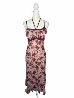 Vintage Y2K Floral Mesh Dress Slip Goth Fairy Grunge Halter Midi Bodycon